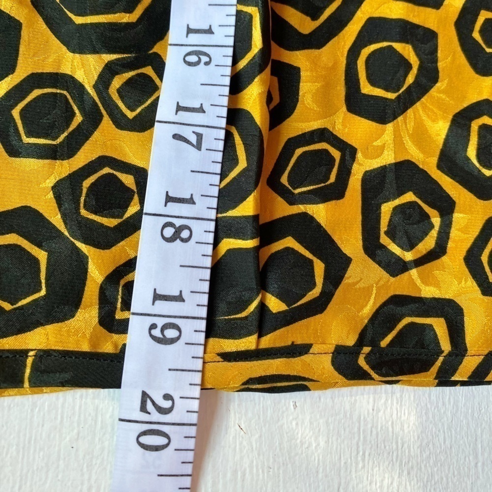 Flora Kung Vintage Geometric Black Squares on Yellow Embossed Long Sleeve Top - Picture 11 of 12